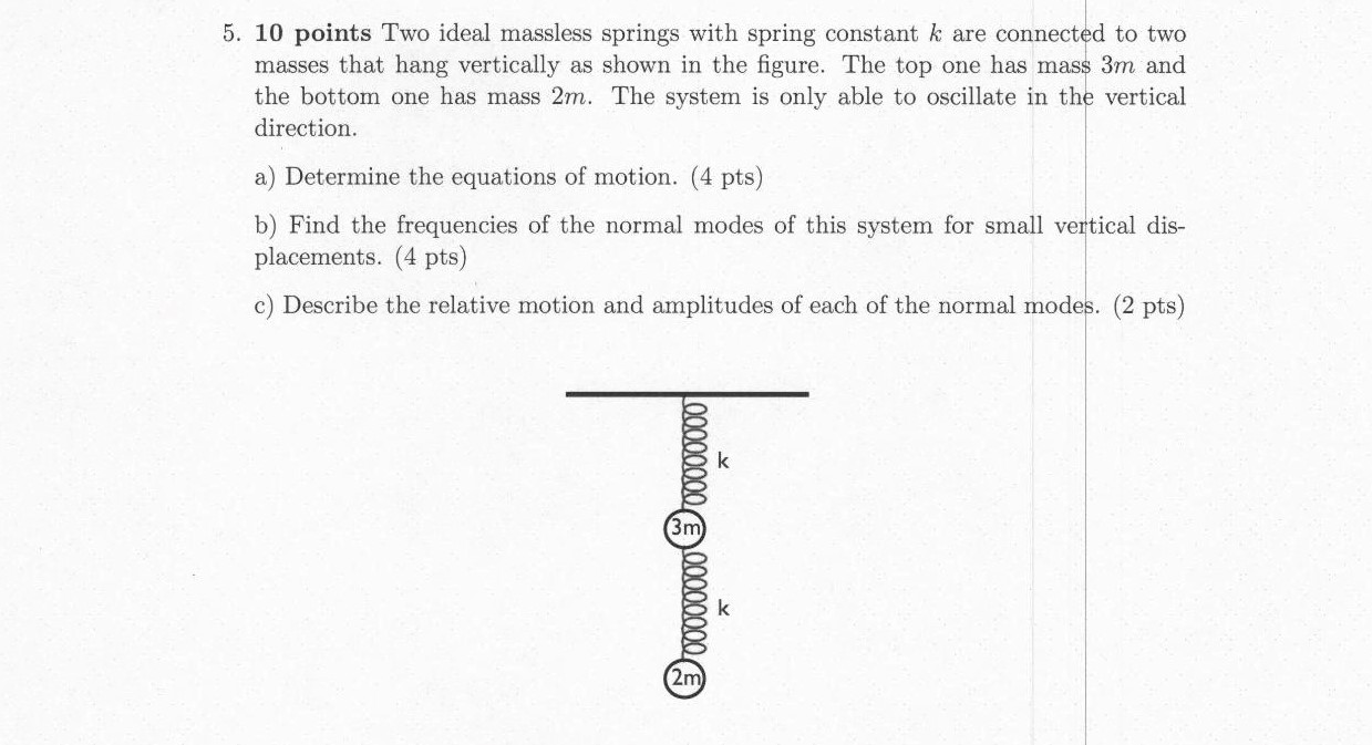 5 10 points two ideal massless springs with spring constant k are connected to StudyX